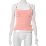 Plataz Women's Solid Color Sleeveless Bare Back Strap U Tie Beads Tight Wool Vest DJPT