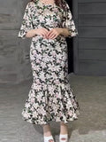 Plataz East 2024 Spring New Printing Waist Thin Exotic Style Long-Sleeved Long-Sleeved Dress Woman
