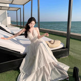 Plataz Holiday Atmosphere Feel Dress Women Folded Deep V Hanging Neck Dress Pure Lusty Style Big Back Cake Dress