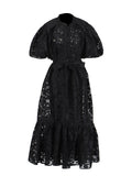 Plataz Vintage Elegant Dress 2025 Summer New Single-Rebutted Embroidered Printed Dress With Short Sleeve Dress Woman