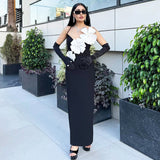 Plataz New Sexy Brat Banded Dress Flowers Diamond Open Fork Party Dress Long Dress