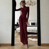 Plataz And Winter Fashion Sexy High Open Fork Strap Bag Hip Dress New Hottie High-Collar Dress