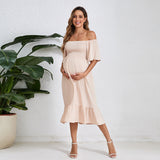 Plataz 2025 New Summer Pregnant Woman Chiffon Dress Small Broken Floral Dress Short Sleeve Long Dress Maternity