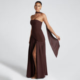 Plataz 2025 New Solid Color Sleeveless Chest Open-Back Splicing Dress