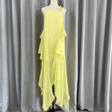 Plataz New Lotus Leaf Side Collar Hanging Neck-Loan Dress Seaside Holiday Atmosphere Dress