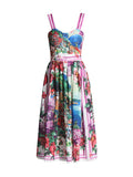 Plataz Beach Mid-Wind Dress 2025 New Suspension Fish Bones Stitched Mid-Rise Personality Graffiti Printed Dress Woman