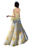 Plataz Style Beach Skirt Casual Temperament Hanging Neck Top Two Sets + Print Long Skirt Set