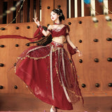 Plataz Red Flame Of The Female Hans Clothing Female Dunhuang Wind Wind Wind Cloak Corset Half Skirt Suit 9073