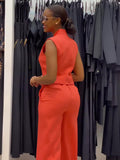 Plataz Suit With Orange Suction Loose Large Size Sleeveless Broad Leg Two-Set