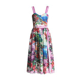Plataz Beach Mid-Wind Dress 2025 New Suspension Fish Bones Stitched Mid-Rise Personality Graffiti Printed Dress Woman