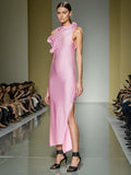 Plataz Dress Women's Dress Spring 2025 New Pink Sleeveless Bow Splicing Body Repair Long Dress