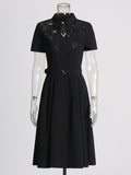 Plataz Temperament Style Dress 2025 Summer New Collar Hollow Crouses To Collect Belt Long Dress Women's Dress