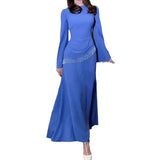 Plataz Women's Autumn Collar Long-Sleeved High-Waisted Escoating With Thin Dress