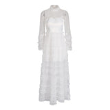 Plataz Elegant High-End Dress Women's New Spring 2025 Round Lace Splicing Perspective Mesh Yarn Cake Dress