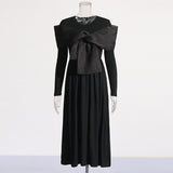 Plataz Retro-Styled Niche 2025 Summer New Round-Neck Long-Sleeved Yarn Bow Design Women's Dress
