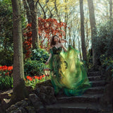 Plataz Dress Shoulder 2025 New Emerald Green Dress Ball Dress Floral Dress Princess Breeze