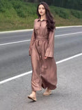 Plataz Summer New French Collar Temperament Waist Solid-Colored Cardigan Dress