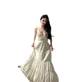 Plataz Seaside Holiday Atmosphere Feel Waist Sling Dress Women's French Heavy Industry Sexy Back A Long Dress