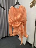 Plataz Dress 2025 Spring And Summer New Loose Long-Sleeved Sexy T-Shirt With Ribbon Dress Woman