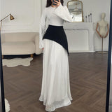 Plataz 2025 New Solid Color Long-Sleeved Collar Splicing Body-Body-Suited And Hip Dress