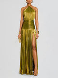 Plataz Women's Metallic Metallic Folding Fork With Hanging Neck Dress Sleeveless Back 8155 HZ0628