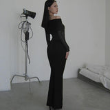 Plataz Autumn Famous Style Temperament Sexy Body Shoulder Mesh Stitching Dress Woman DJPT