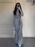 Plataz 2024 New Set Of Vertiny To Receive Waist Design Long Dress Suit Woman