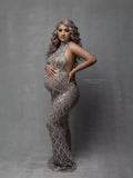 Plataz Drilled Pregnant Woman Photo Dress Shiny Big Diamond Glitter View Mesh Pregnant Woman Photography Dress Maternity