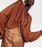 Plataz Autumn Street Fashion Trend Sexy Deep V Kinesi Folded Temperament Bat Top Woman