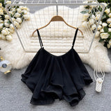 Plataz Summer Blouse Loose Lotus Side Shoulder Double Sleeveless Sleeveless Sling Sling Vest Woman DJPT