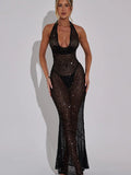 Plataz Trendy Leek Deep V Hanging Neck Ass Skirt Woman 2024 Winter New Sexy Body Micro-Enlightenment Back Long Skirt HZ0628