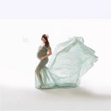 Plataz Women's Silk Cotton With Chiffon Pregnant Women Floating Tail Fluttering Sleeves Photography Dress 1869 Maternity