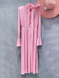 Plataz Early Autumn Famous Rose Three-Dimensional Flower Horn Sleeve Sexy Open Fork Gentle Dress Dress