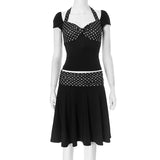 Plataz Women's Clothing Hanging Neck Short Sleeves On The Back Of The Cloth Wave Match Half Dress Set DJPT