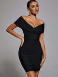 Plataz New Women's Dress Solid Color Collared And Hips With Evening Dress