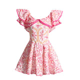 Plataz Bohemian Short Dress 2025 Spring New Word Collar Leaves Embroidered Hollow Dress Woman