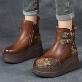 Plataz Layer Of Cow Skin National Style Characteristics Of Leisure Thick Background Ms. Comfortable Cotton Autumn And Winter Color Leather Ms. Martin Boots High Quality Shoes