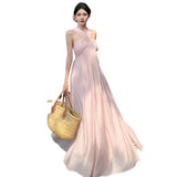Plataz New Summer Photo Wearing Hanging Neck Beach Dress Sanya Seaside Holiday Dress Woman