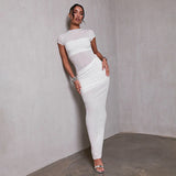 Plataz Women's Solid Color Round Collar Collar Collar Repair Kitted Folding Dress DJPT