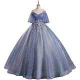 Plataz Gray-Blue Temperament Beautiful Solo Performance Costume Student Vocal Art Canopopy Skirt Annual Meeting Host Evening Dress