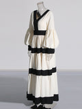 Plataz Style Dress Women's Dress 2025 Spring New V-Neck Lantern Sleeve Striped Splicing Fashion A-Word Dress