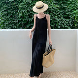 Plataz Red Seaside Holiday Sling Dress Women's Summer 2024 New Temperament Loose 100-Folded Long Dress Super Fairy