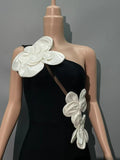 Plataz New Slant Shoulder Three-Dimensional Flower Evening Dress Sexy Elegant Party Party Tender Women's Dress