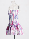 Plataz Holiday Style Dress 2025 Summer New Breast-Print Body-Wearing Short Skirt Girl With Lotus Leaf Side