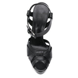 Plataz Black PU Large-Size Round-Headed Fashion Sandals Fine Heel Waterproof Table Banquet Sandals High Quality Shoes