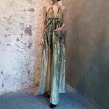 Plataz High-End Spring-Summer New Holiday Wind Hanging Shoulder Dress V Neck Strapped Bare Back Dress