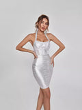 Plataz Babes Hanging Neck Tightening Tape Dress High-End Famous Net Yarn Splicing Dinner Dress