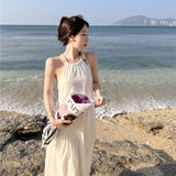 Plataz Woven-Back White Dress Design Small Thin Sexy Sanya Seaside Beach Dress Girl
