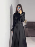 Plataz 2024 New Waist-Skinny Strap Solid Color Long-Sleeved Dress Design Dress Dress Woman