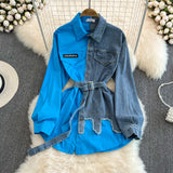 Plataz Hong Kong Flavor Temperament With Belt With Belt Color Cowboy Shirt Spring New Chi Casual Long Blouse DJPT